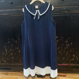 Vintage Kuyee Bear  Pleaded  Dress Girl 159/59 Navy / White